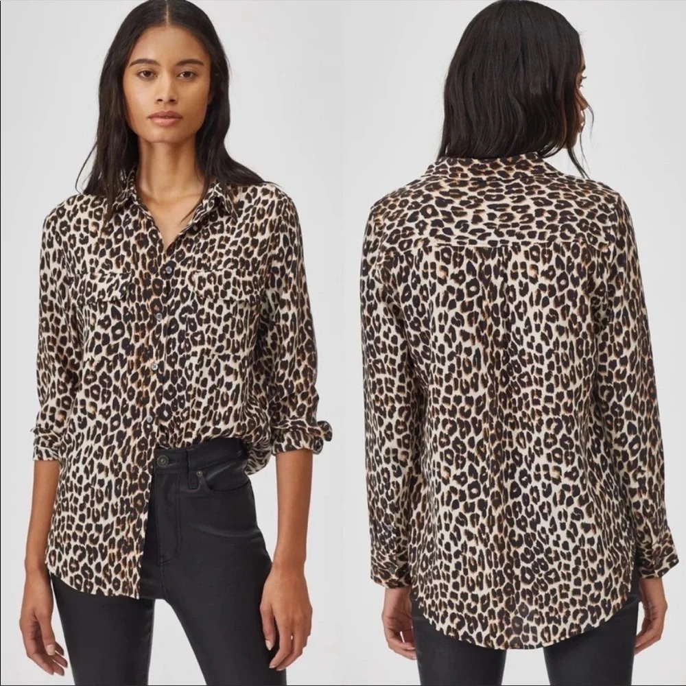 NWOT EQUIPMENT Slim Signature Silk Shirt Natural Animal Print Casual Women’s XS